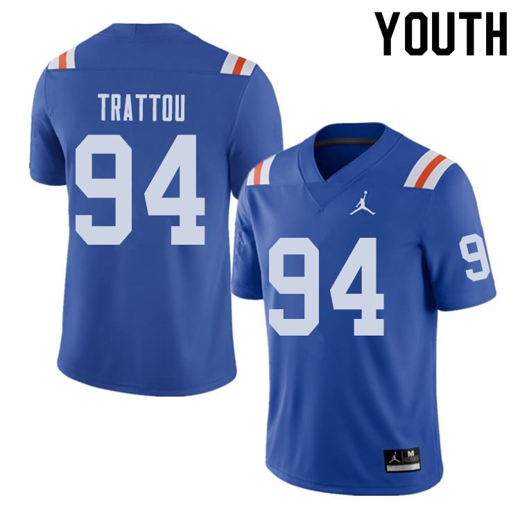 Youth NCAA Florida Gators Justin Trattou #94 Stitched Authentic Alternate Jordan Brand Royal Throwback College Football Jersey ZSG4165HI